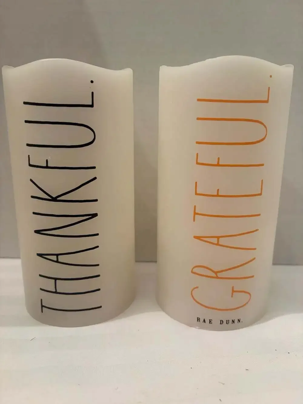 Rae Dunn Set of 2 Thankful and Grateful Flameless LED Pillar Candles